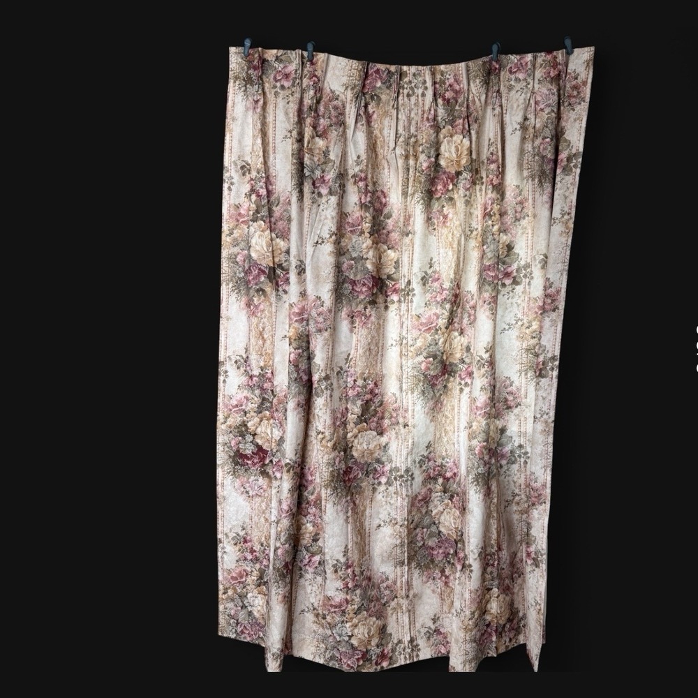 VTG JCPenny Floral Pinch Pleat Curtain Panels 2-49x82 Shabby Cottagecore Tapestr